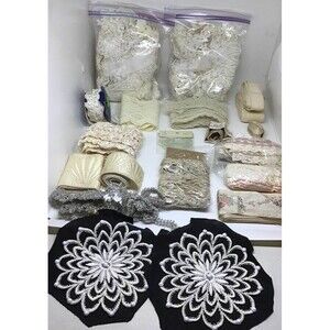 Assortment Silver Cream Ivory Sewing Embellishment Lace Trims VTG Lot Craft DIY